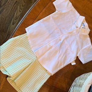 NWT Luli & Me boys gingham shorts outfit linen top